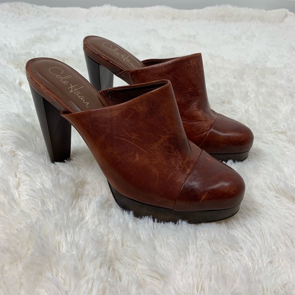 Cole Haan Shoes - Cole Haan Brown Leather Mule Clog Slip On Heels